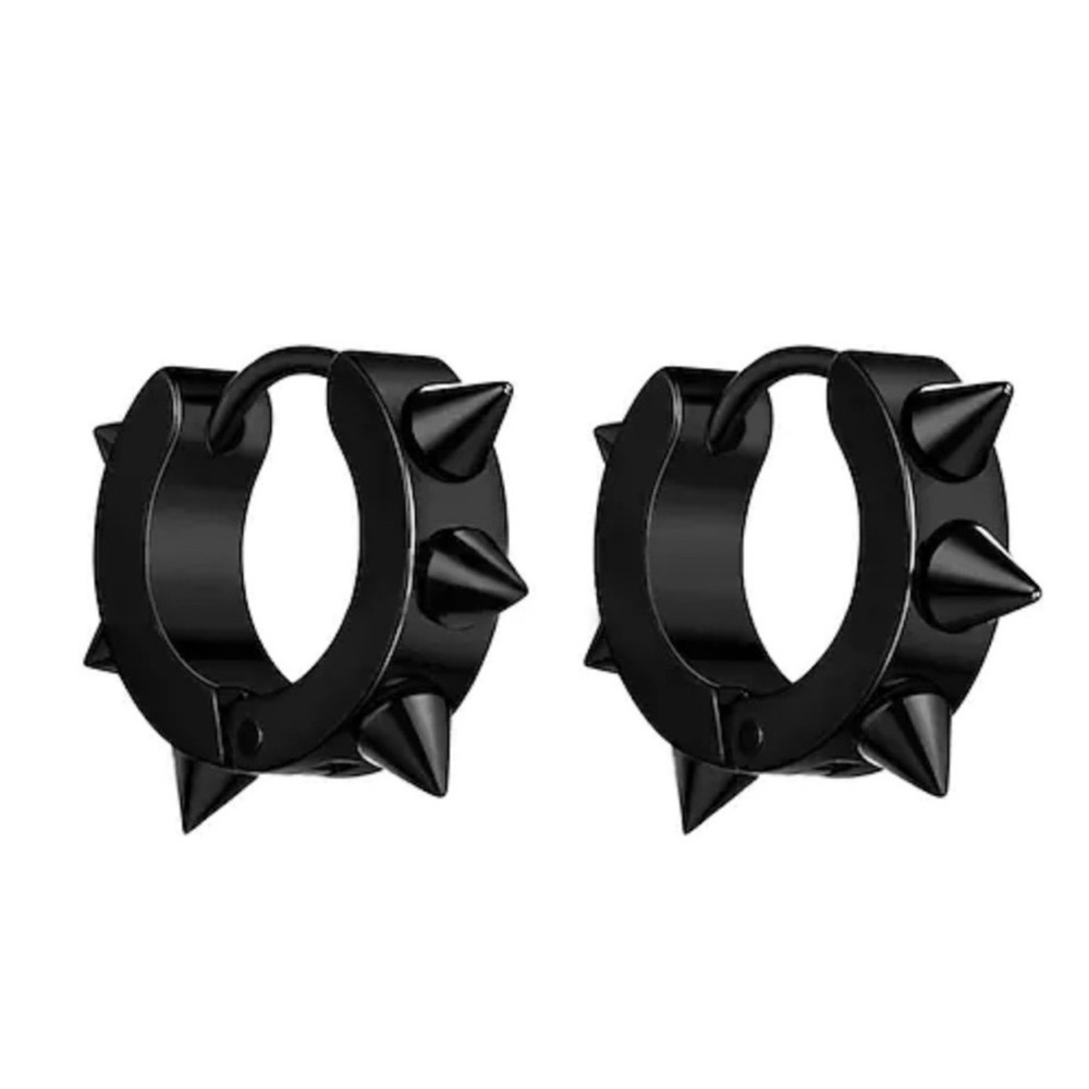 Black Spiked Hoop Stainless Steel Earrings
